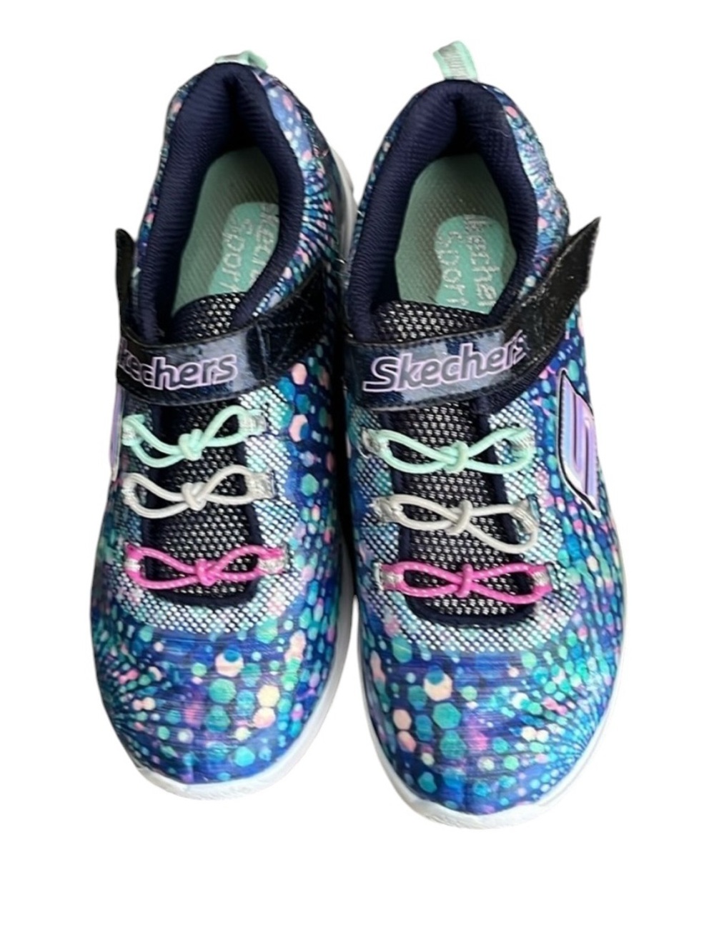 Girls Skechers Sport Sneakers - Size 3 -Velcro Athletic Shoes with Elastic Laces - Picture 2 of 8